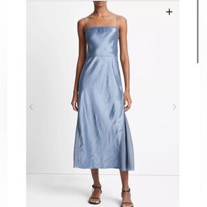 Vince Satin Sheer-Paneled Slip Dress Blue Size 2